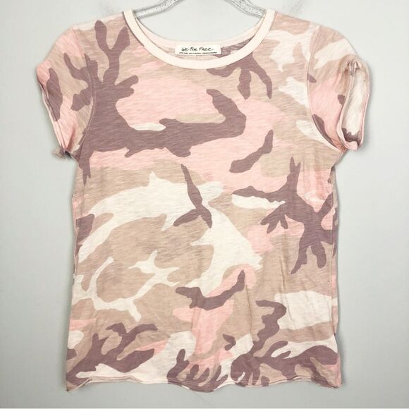 FREE PEOPLE | WE THE FREE Clare Camo Tee Blush Pink Short Sleeve Women’s Size XS - Picture 4 of 11
